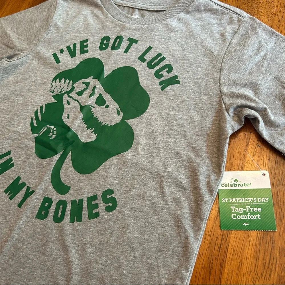 St.Patricks Day Dinosaur Shirt | I’ve Got Luck in My Bones Fossil Tee | Size 6/7